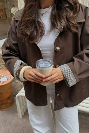 Veste "trench" court marron chocolat - Fetia