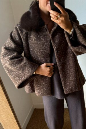 Manteau col fourrure marron - Po