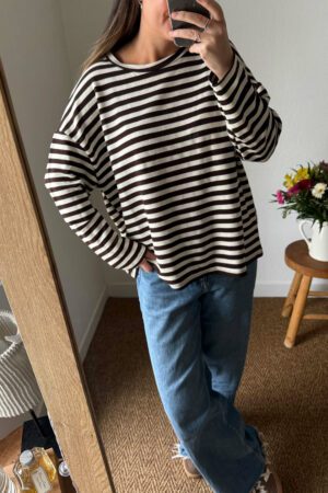 Top à rayures manches longues marron et blanc - Niu