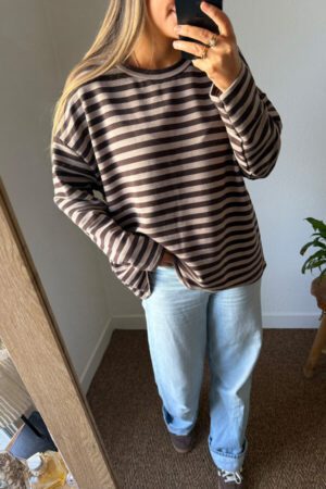 Top à rayures manches longues marron et taupe - Niu